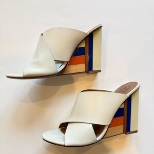 Tory Burch Color Cube Mule Sun Beige Nude Wedge Blue Orange White
